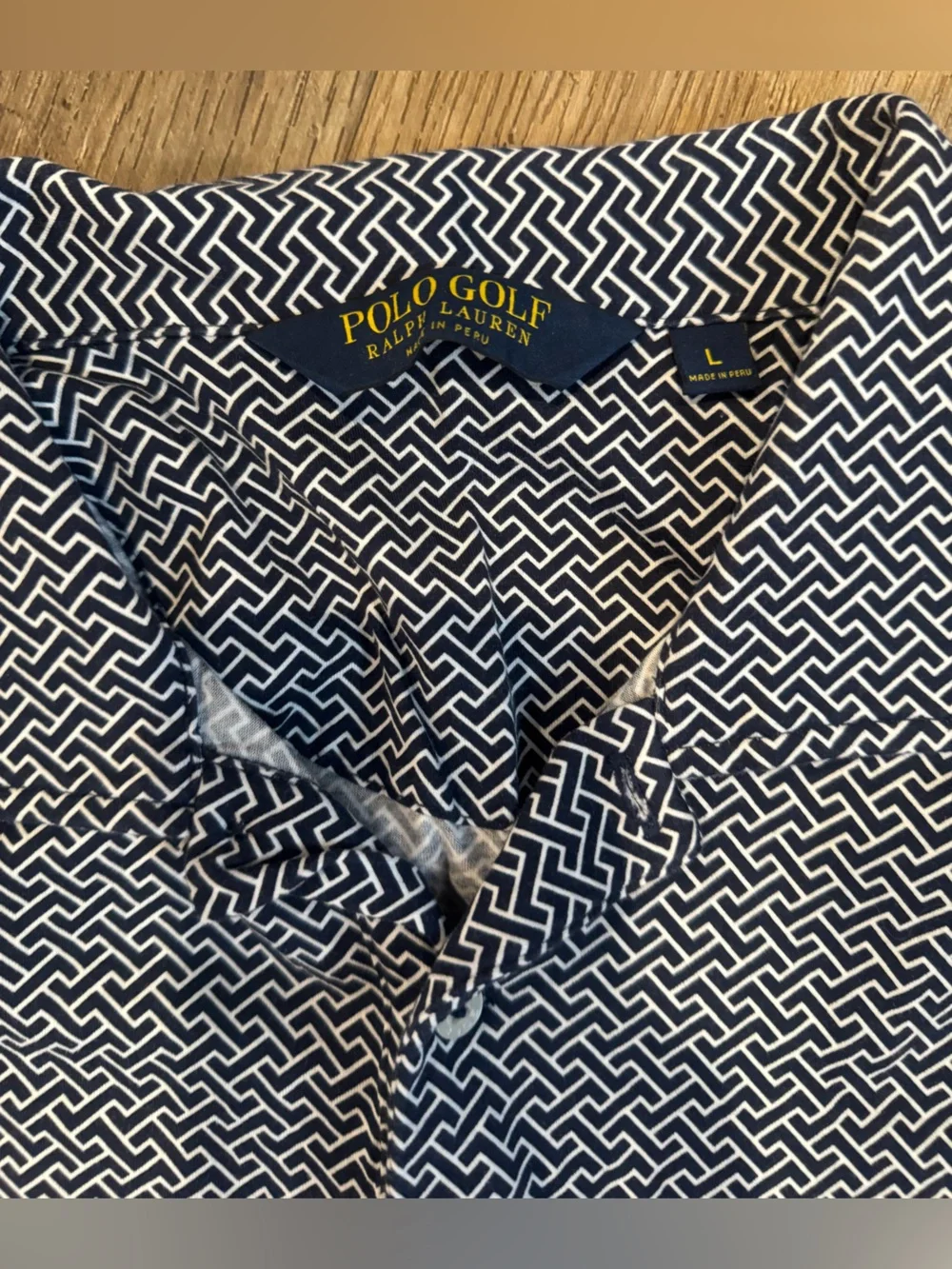Polo Golf Ralph Lauren Polo Blue Geometric Performance Cotton Shirt Sz L (2)